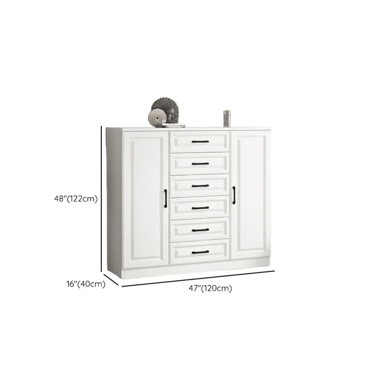 Freestanding White Wooden Cabinet with Drawers & Doors Image - 18