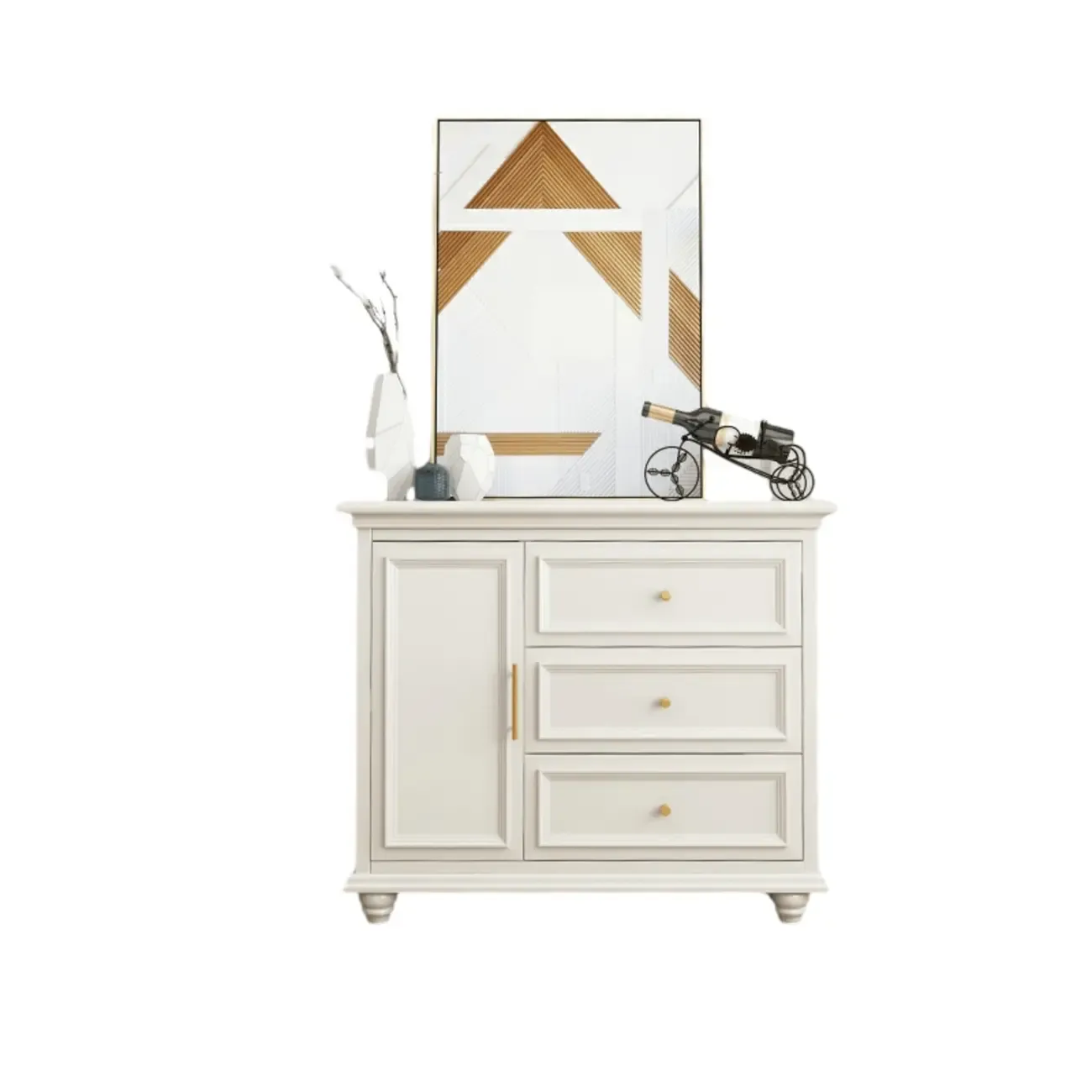 White Wooden Sideboard with 3 Drawers and Cabinets Image - 10