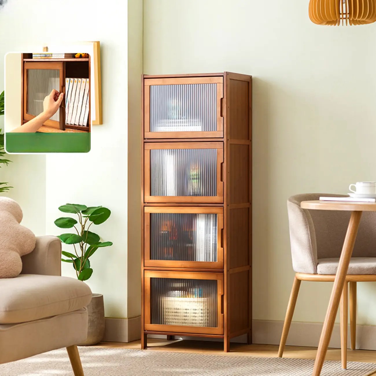 Wooden Bamboo Brown Storage Cabinets with Squared Legs Image - 12 | homeyfad