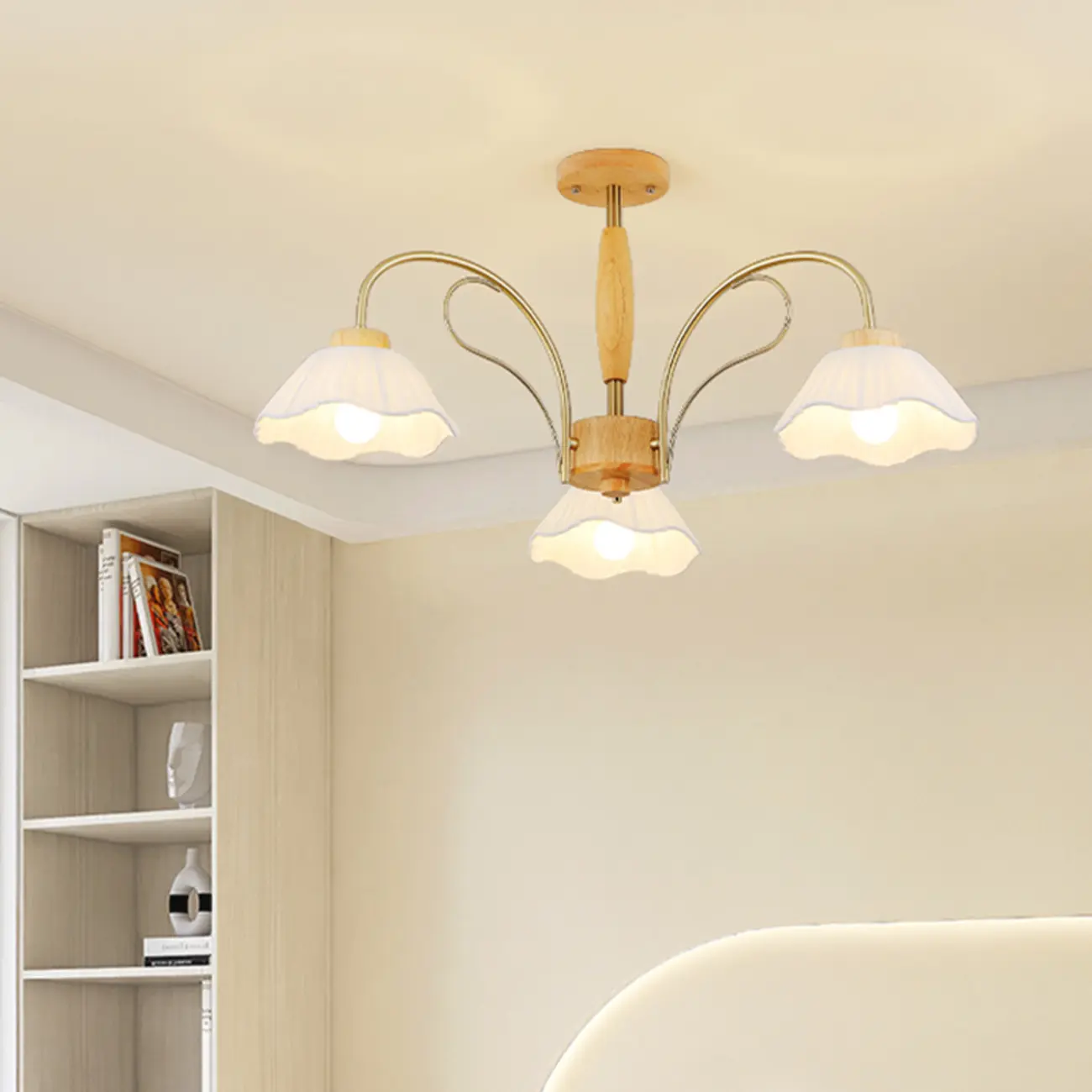 Floral Fabric Ceiling Light for Living Room in Natural Finish | homeyfad