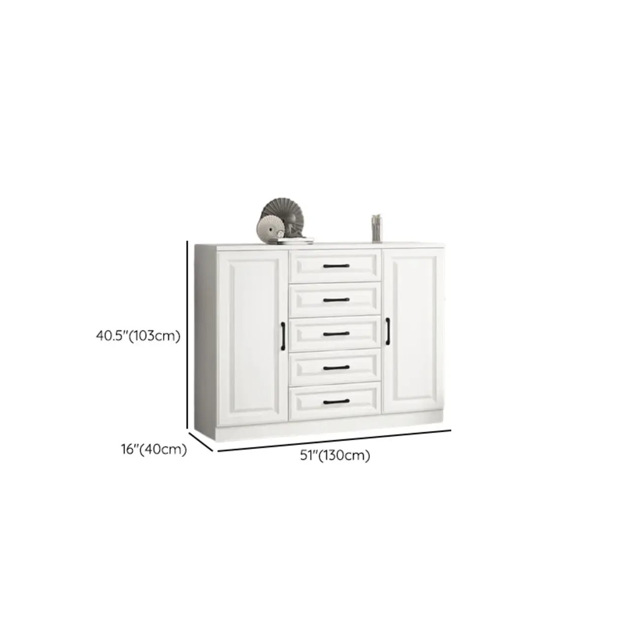 Freestanding White Wooden Cabinet with Drawers & Doors Image - 19