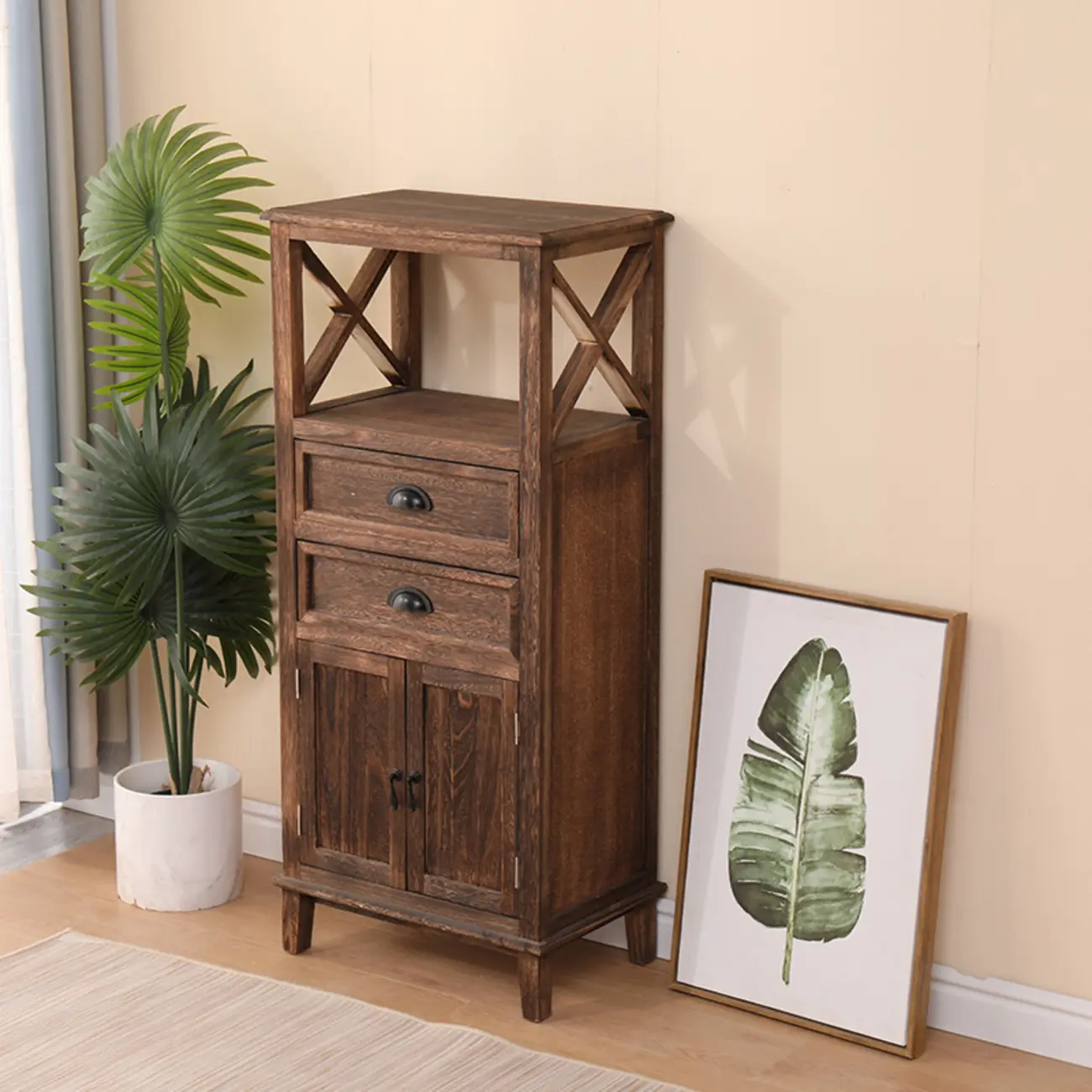 Modern Rectangular Accent Cabinet with Exterior Shelf   Image - 9 | homeyfad