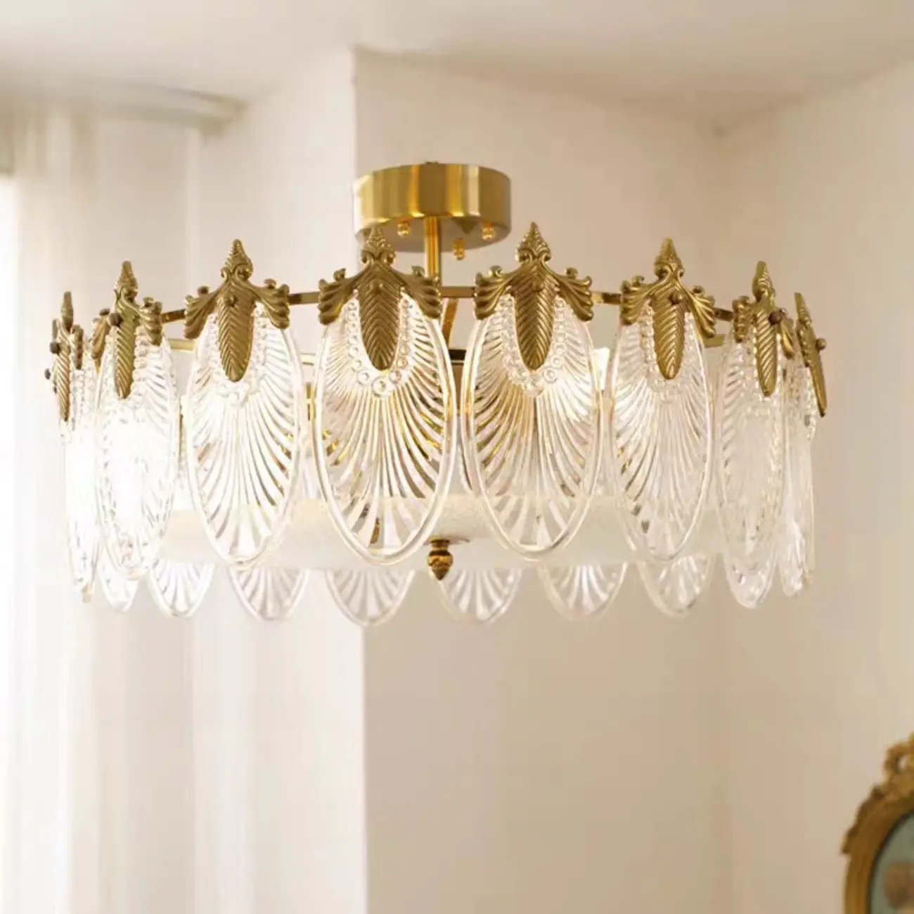 Vintage Glass Leaf Round Ceiling Light for Living Room Elegance | homeyfad