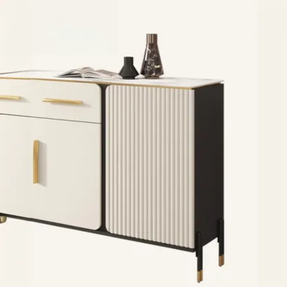 Glam White Sideboard with Stone Top and Drawers Image - 7