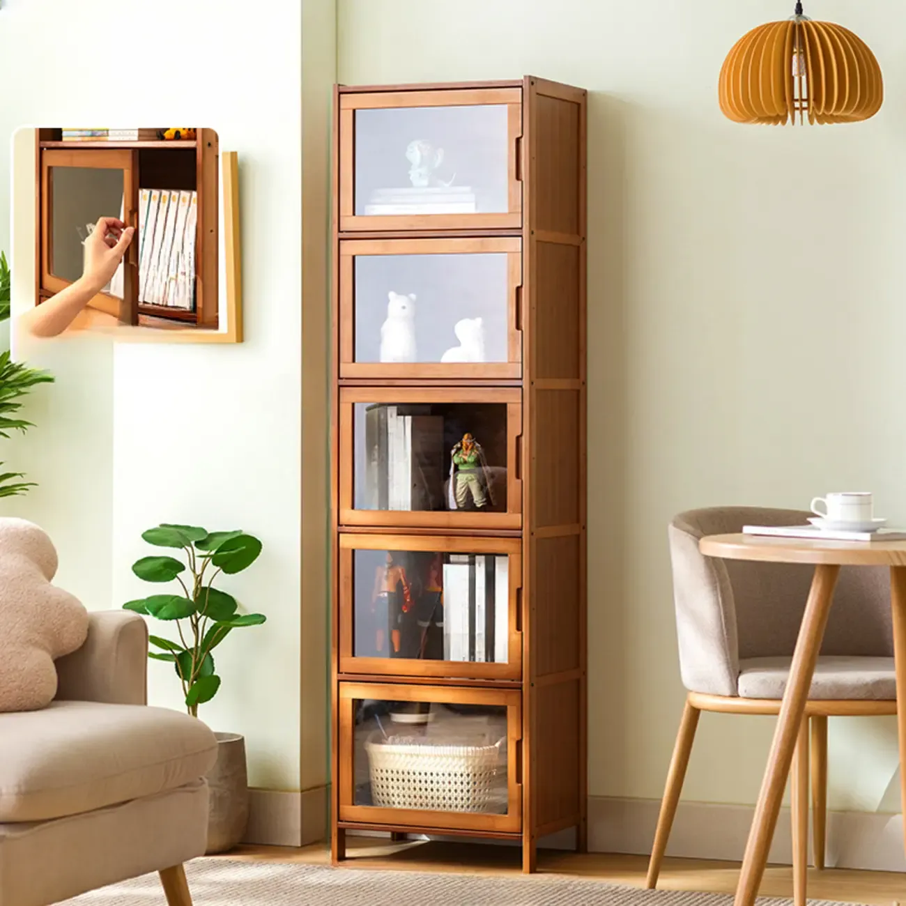 Wooden Bamboo Brown Storage Cabinets with Squared Legs Image - 13