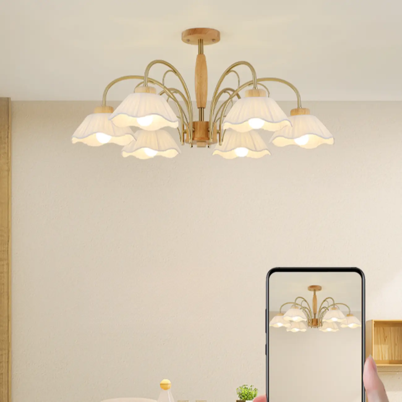 Floral Fabric Ceiling Light for Living Room in Natural Finish | homeyfad