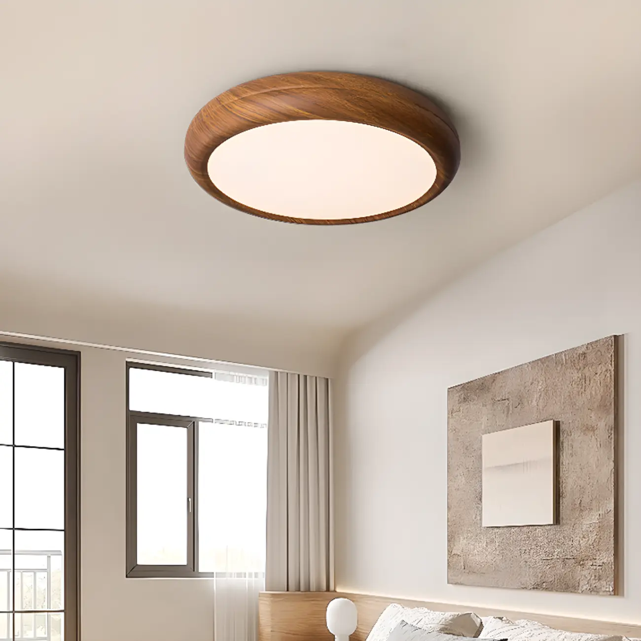 Simple LED Walnut Flush Mount Ceiling Light for Bedroom Image - 1 | homeyfad