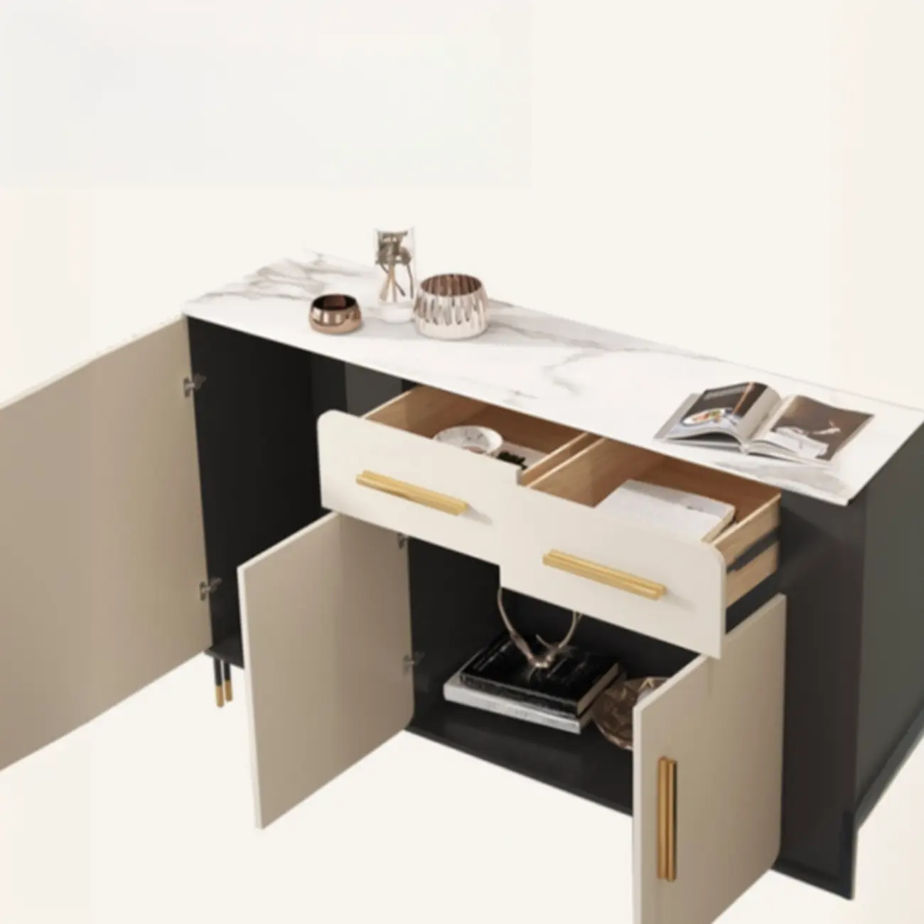 Glam White Sideboard with Stone Top and Drawers Image - 8 | homeyfad