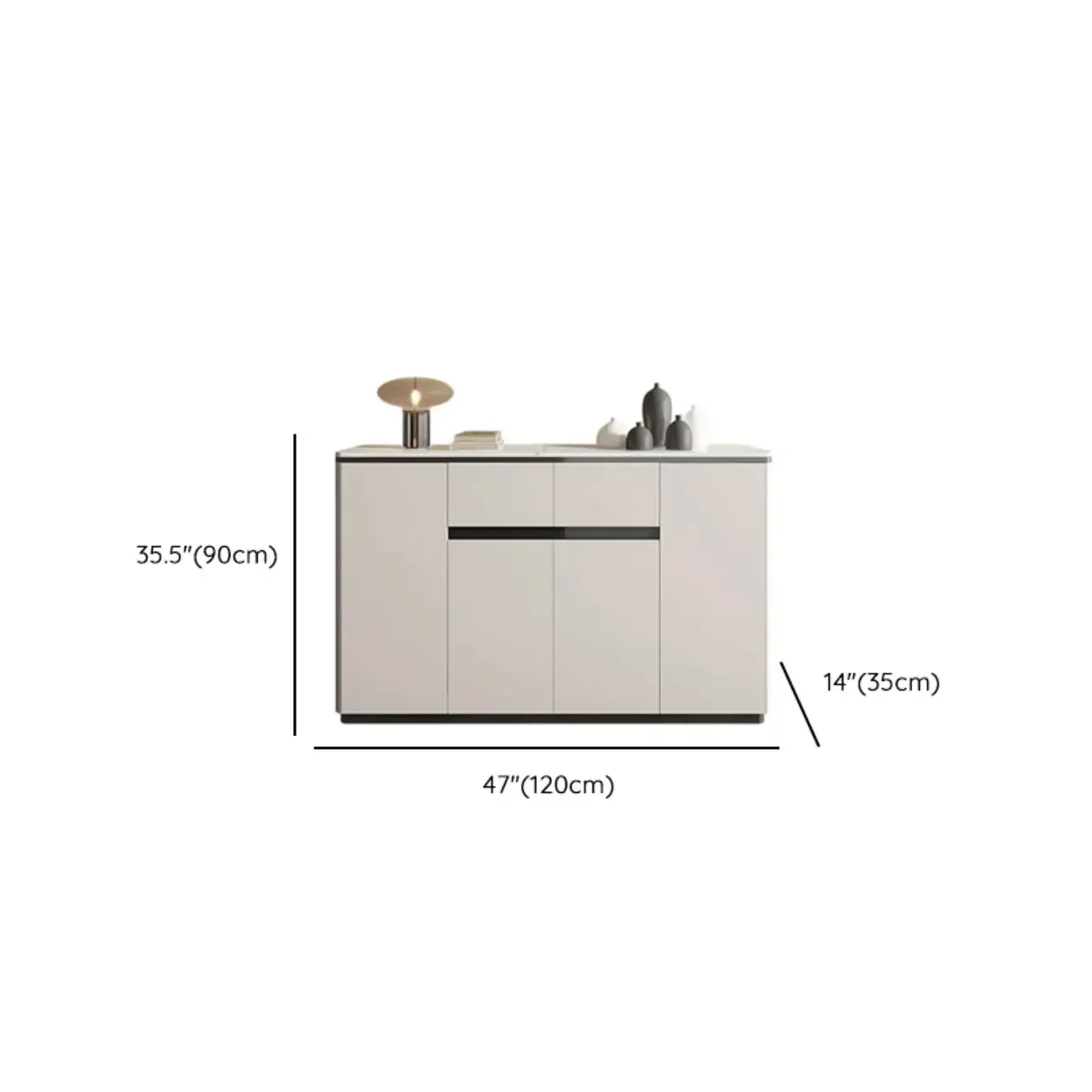 Modern Grey Sideboard with Sintered Stone Top #size