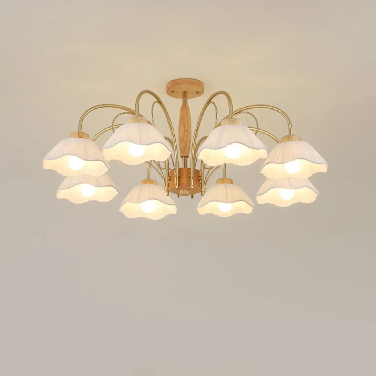 Floral Fabric Ceiling Light for Living Room in Natural Finish