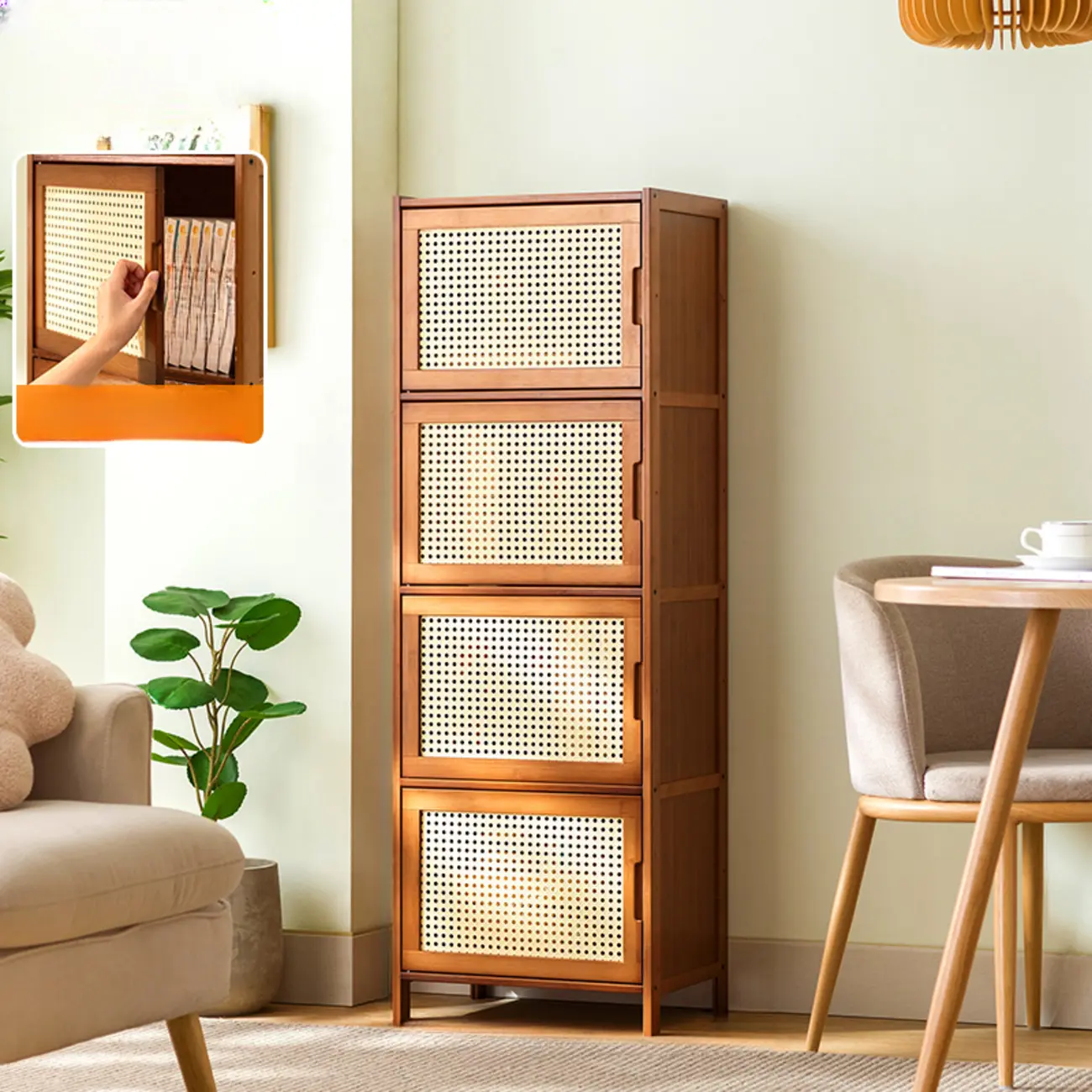 Wooden Bamboo Brown Storage Cabinets with Squared Legs Image - 14 | homeyfad