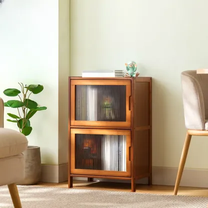 Wooden Bamboo Brown Storage Cabinets with Squared Legs Image - 15