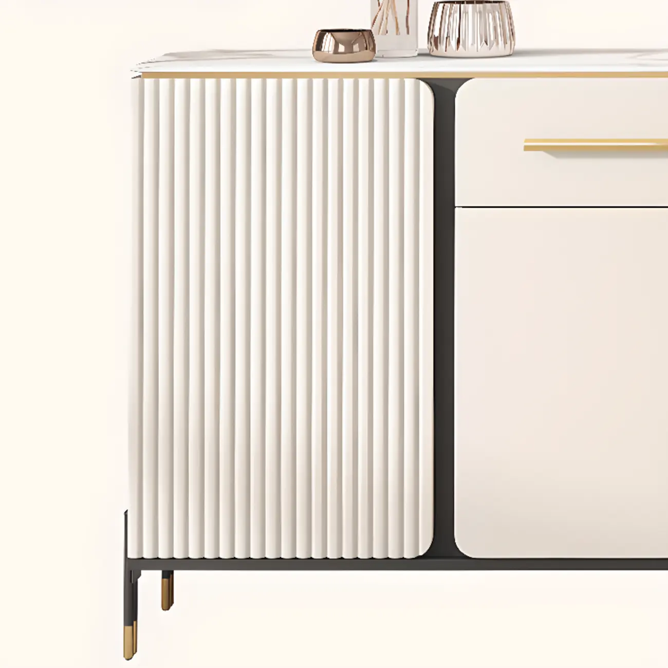 Glam White Sideboard with Stone Top and Drawers Image - 10 | homeyfad