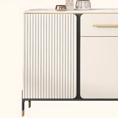 Glam White Sideboard with Stone Top and Drawers Image - 10