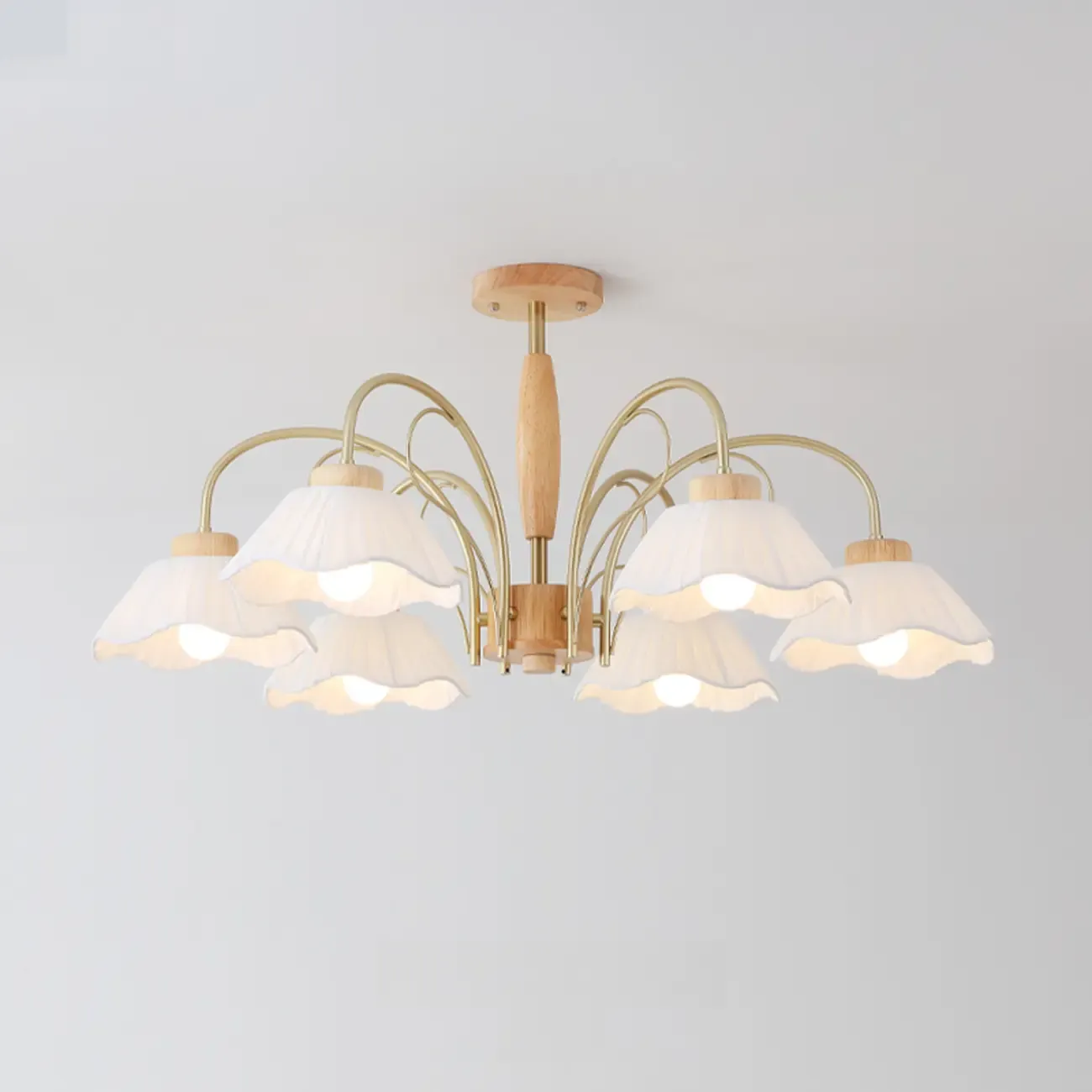 Floral Fabric Ceiling Light for Living Room in Natural Finish