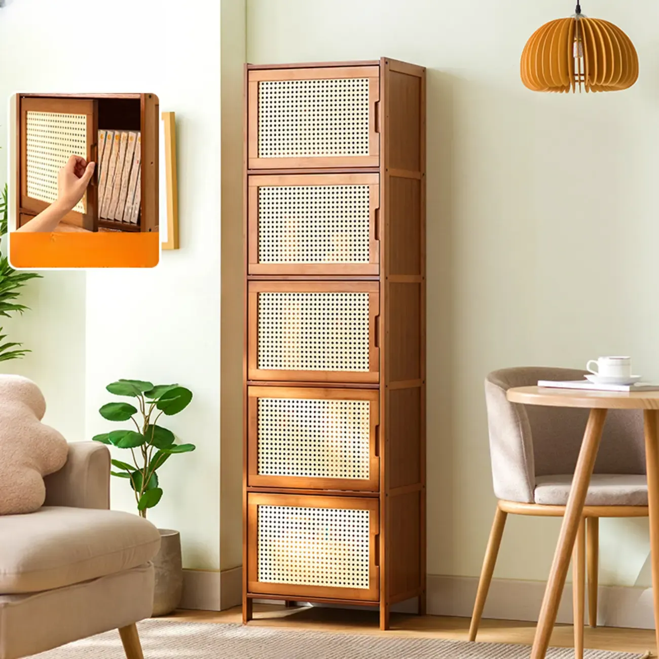 Wooden Bamboo Brown Storage Cabinets with Squared Legs Image - 16