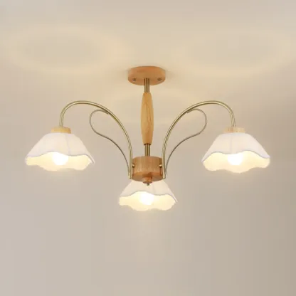 Floral Fabric Ceiling Light for Living Room in Natural Finish