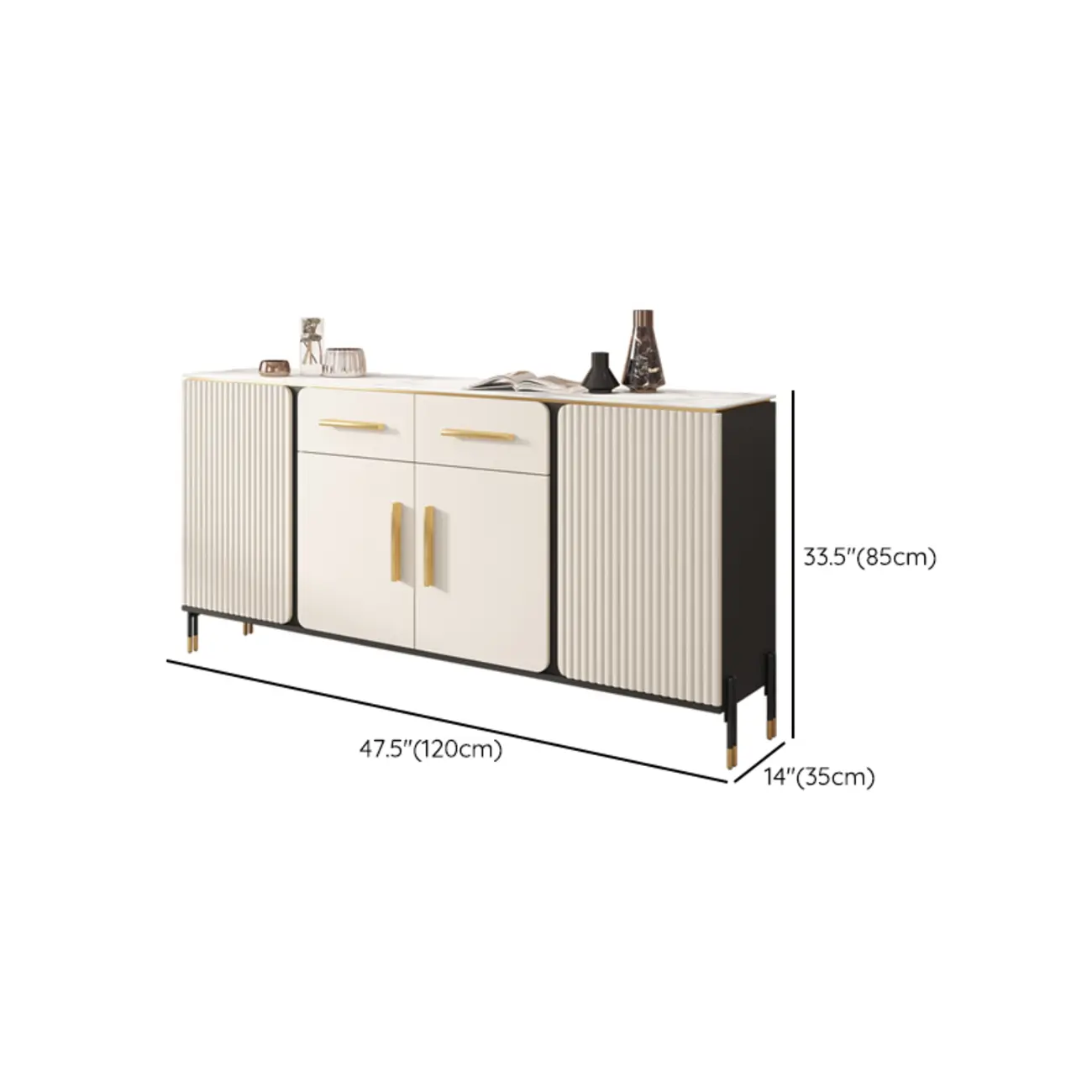 Glam White Sideboard with Stone Top and Drawers #size | homeyfad