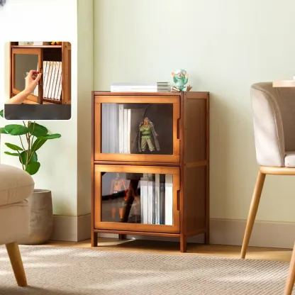 Wooden Bamboo Brown Storage Cabinets with Squared Legs Image - 17