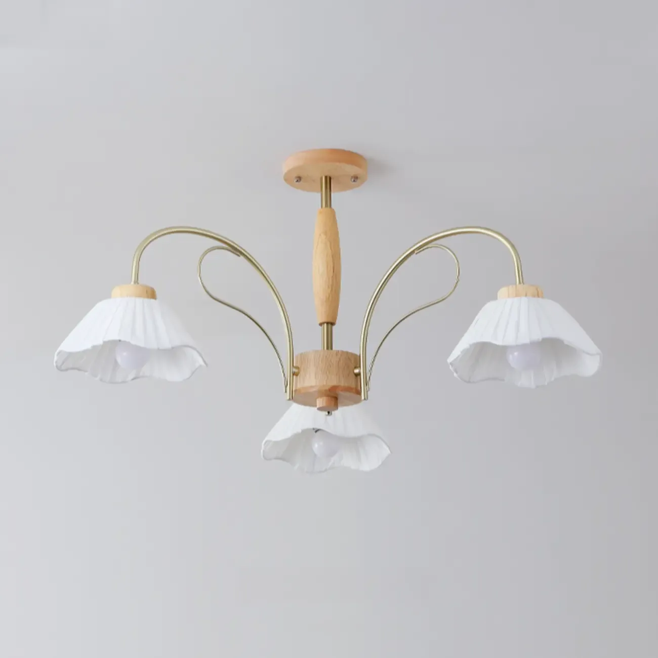 Floral Fabric Ceiling Light for Living Room in Natural Finish
