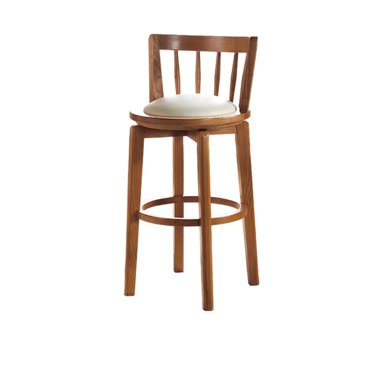 Mid-century Modern Wooden Upholstered Round Swivel Bar Stools Image - 21 | homeyfad