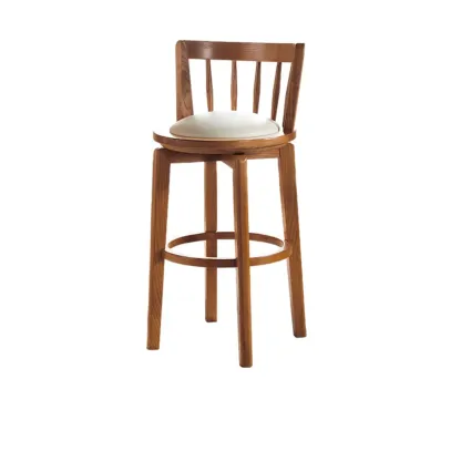 Mid-century Modern Wooden Upholstered Round Swivel Bar Stools Image - 21