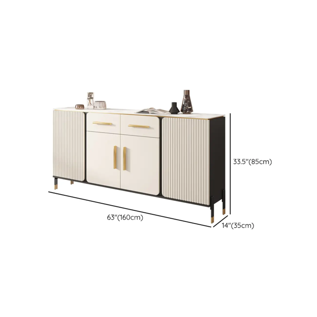 Glam White Sideboard with Stone Top and Drawers Image - 14 | homeyfad