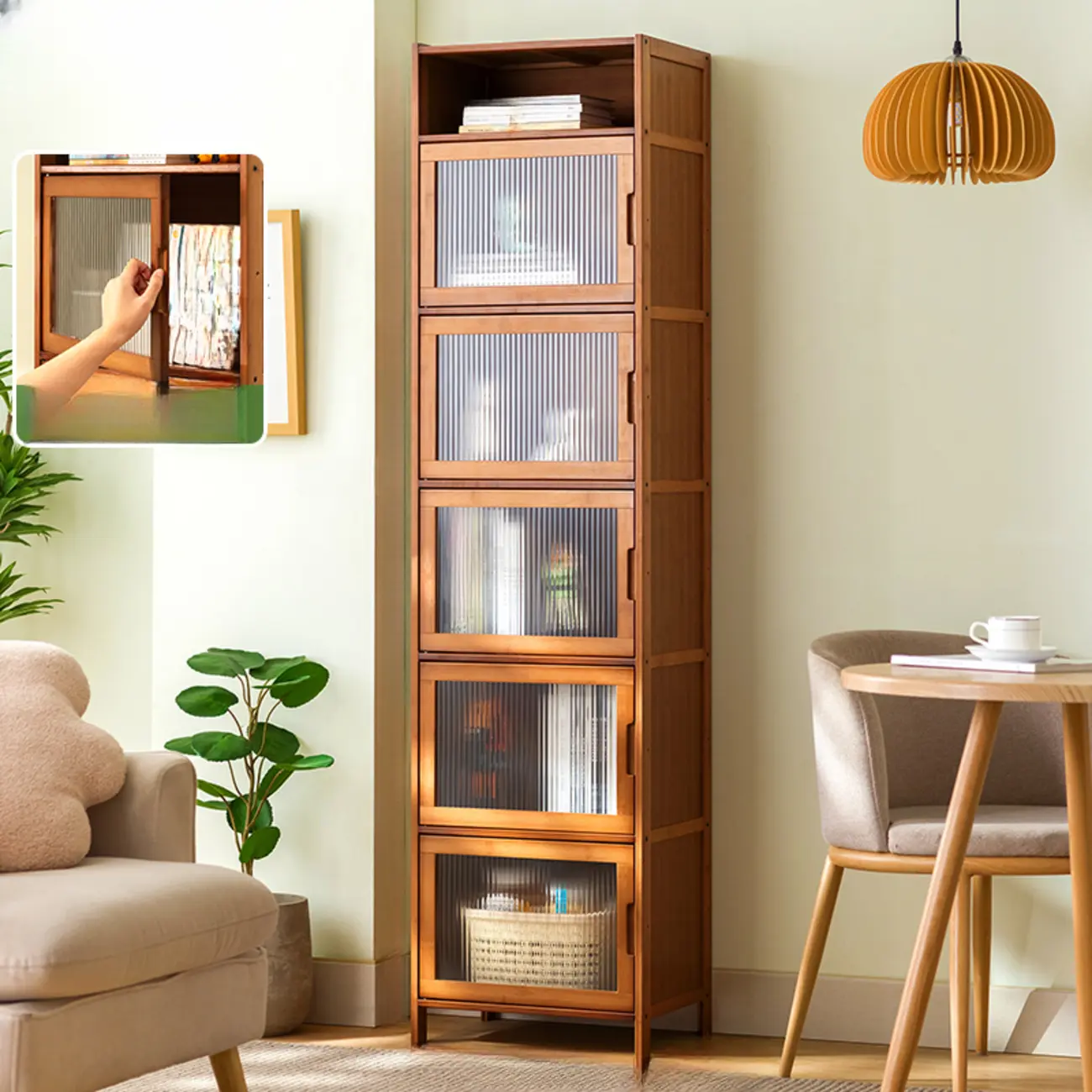 Wooden Bamboo Brown Storage Cabinets with Squared Legs Image - 18 | homeyfad