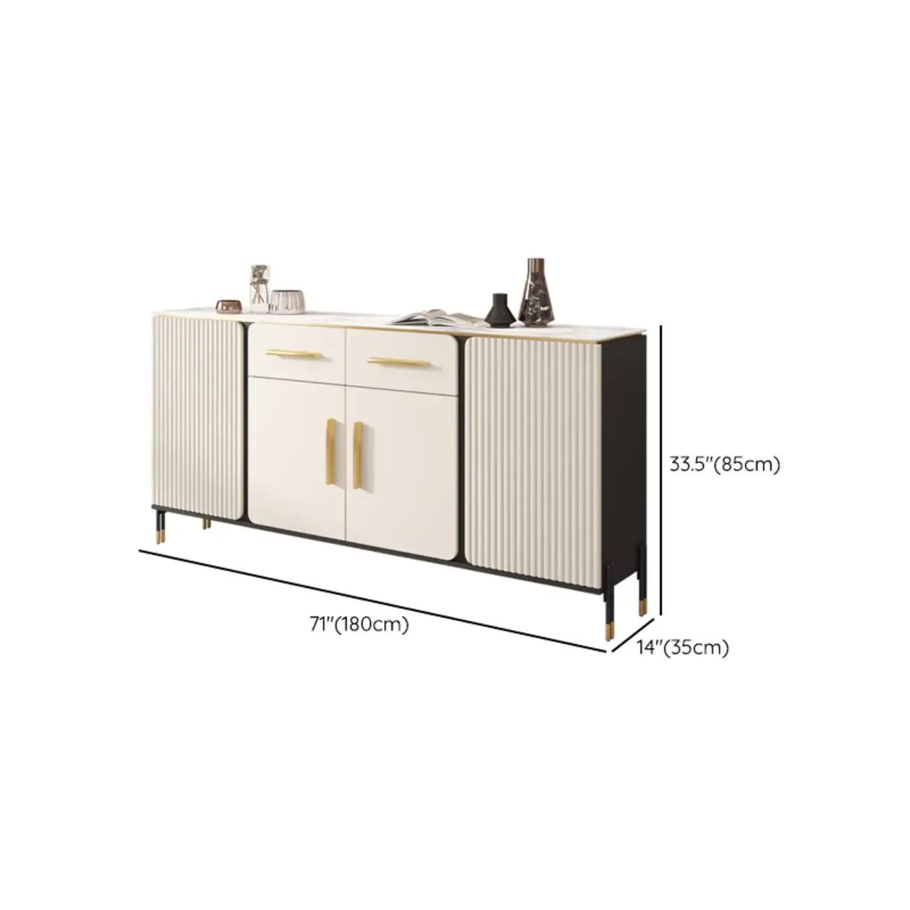 Glam White Sideboard with Stone Top and Drawers Image - 15