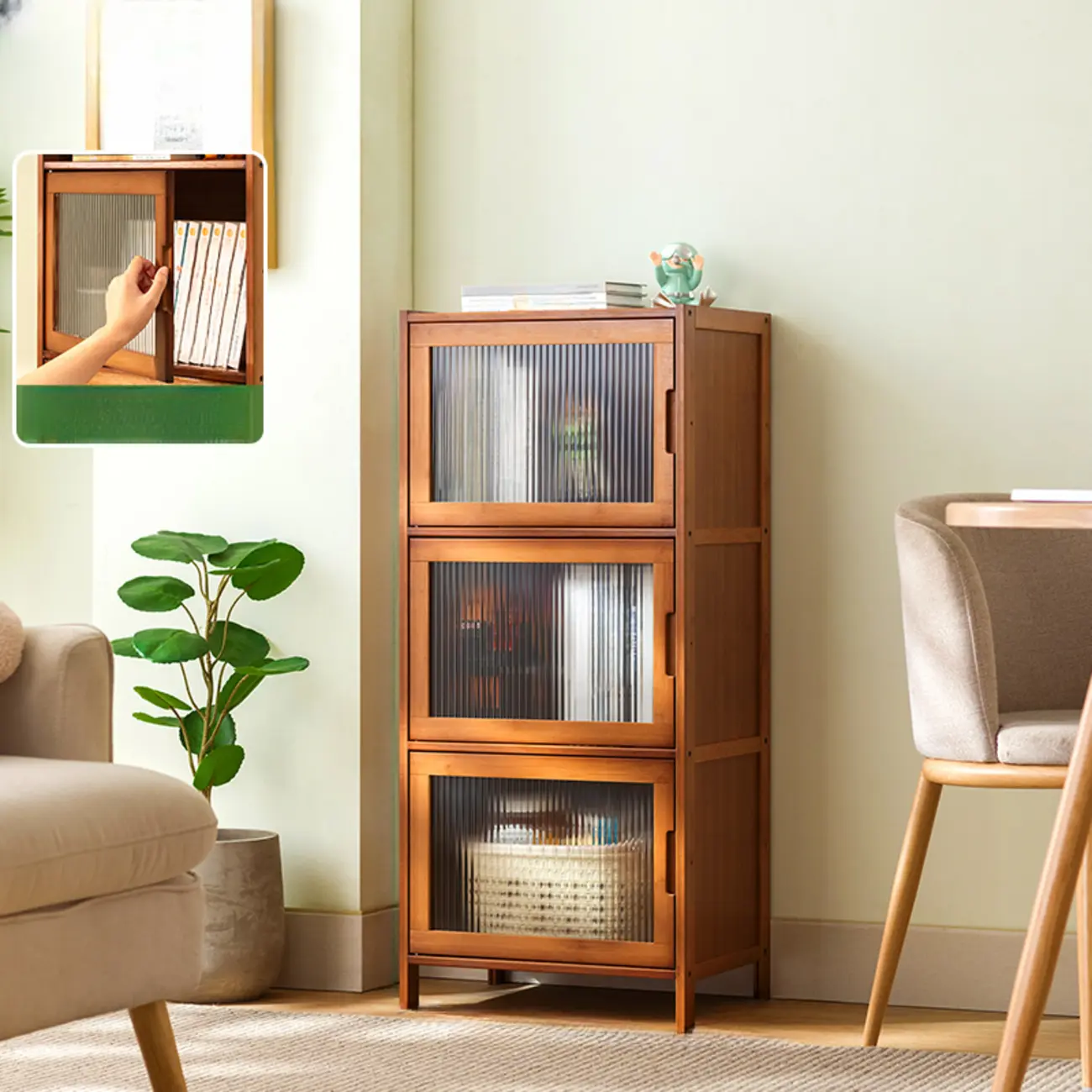 Wooden Bamboo Brown Storage Cabinets with Squared Legs Image - 19 | homeyfad
