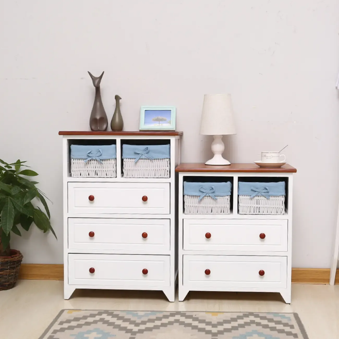 Modern Small Accent Cabinet with Drawers & Exterior Shelf Image - 1