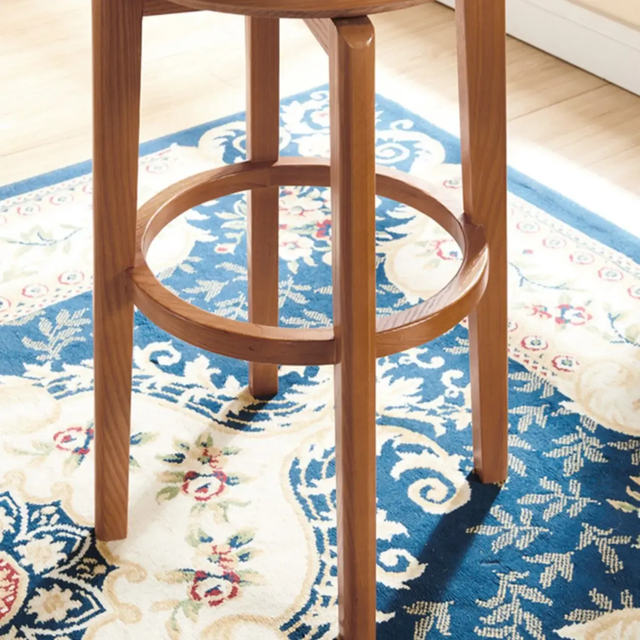 Mid-century Modern Wooden Upholstered Round Swivel Bar Stools Image - 4