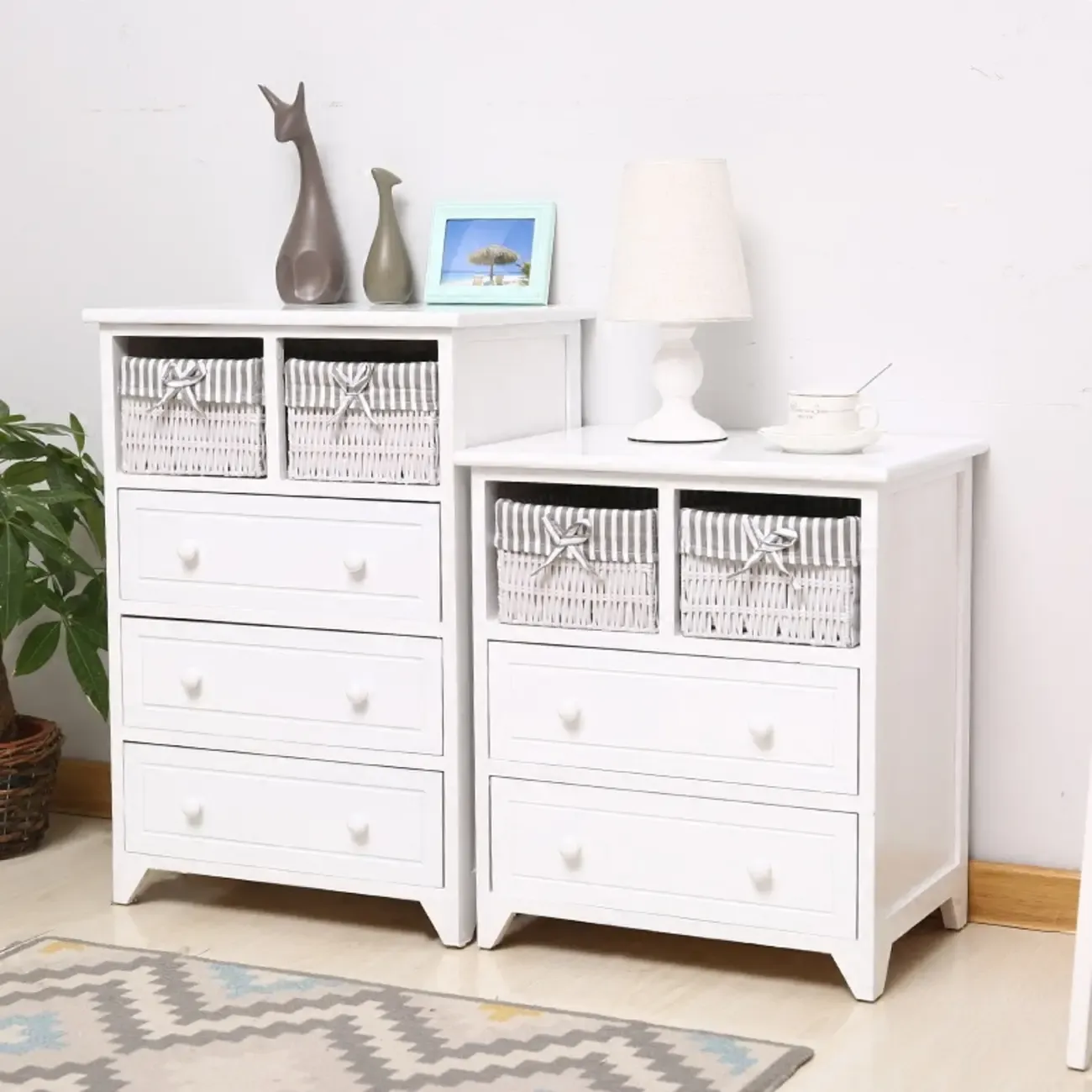 Modern Small Accent Cabinet with Drawers & Exterior Shelf Image - 2