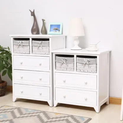 Modern Small Accent Cabinet with Drawers & Exterior Shelf Image - 2