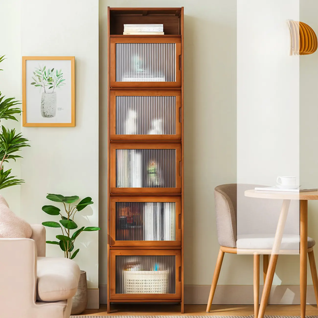 Wooden Bamboo Brown Storage Cabinets with Squared Legs Image - 20 | homeyfad