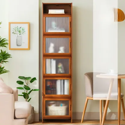 Wooden Bamboo Brown Storage Cabinets with Squared Legs Image - 20