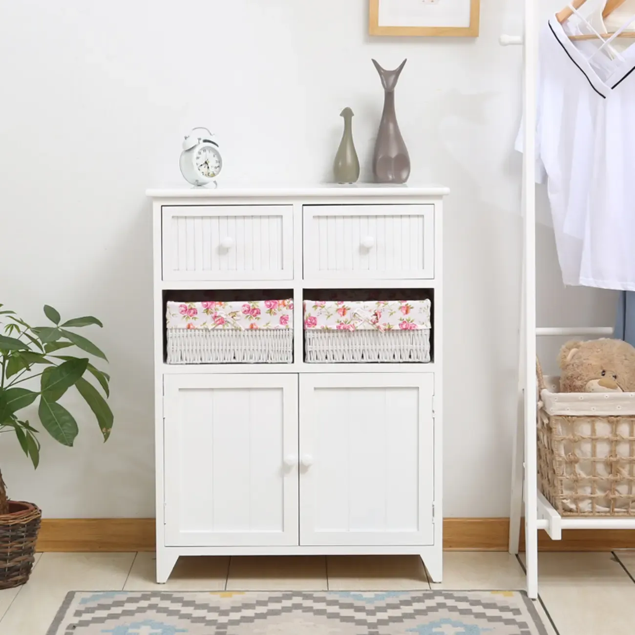 Modern Small Accent Cabinet with Drawers & Exterior Shelf | HomeyFad
