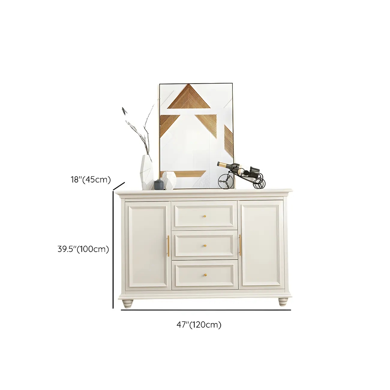 White Wooden Sideboard with 3 Drawers and Cabinets Image - 22 | homeyfad