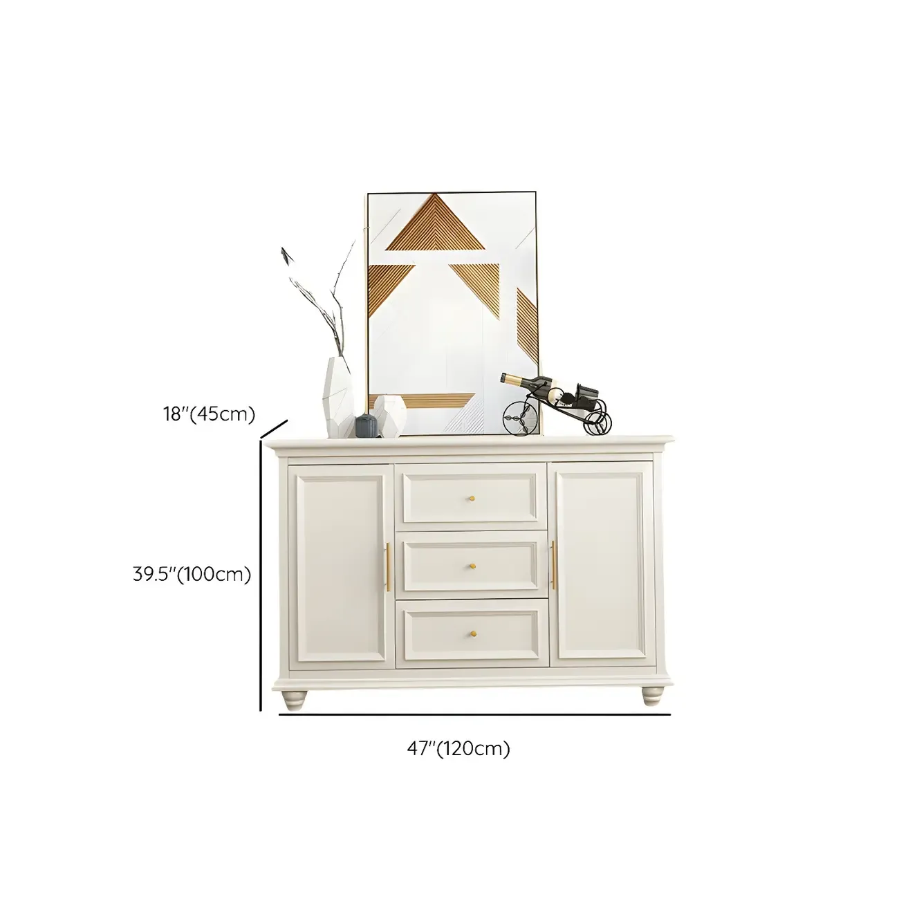 White Wooden Sideboard with 3 Drawers and Cabinets Image - 22