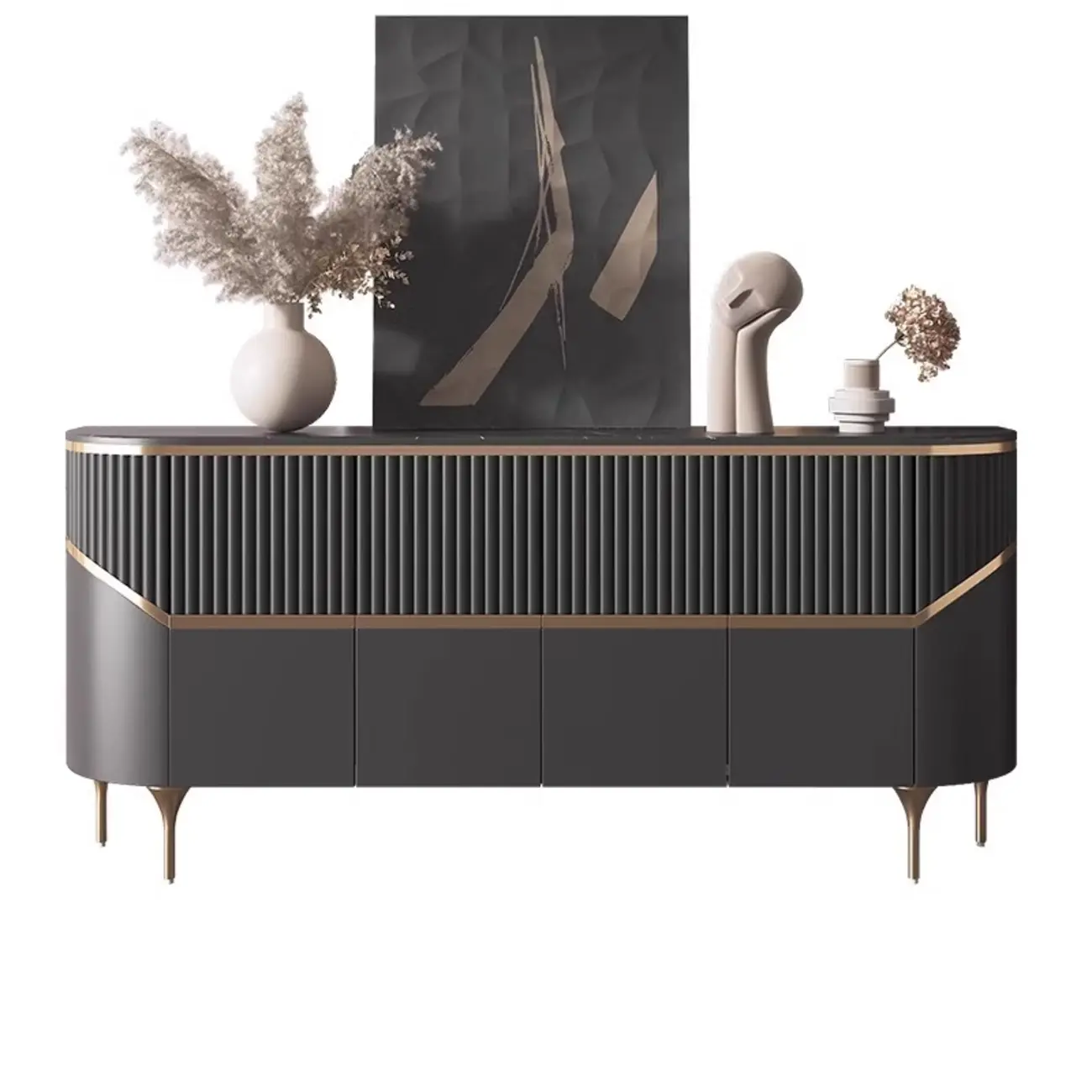 Modern White/Black Buffet Table with Cabinets Image - 2 | homeyfad