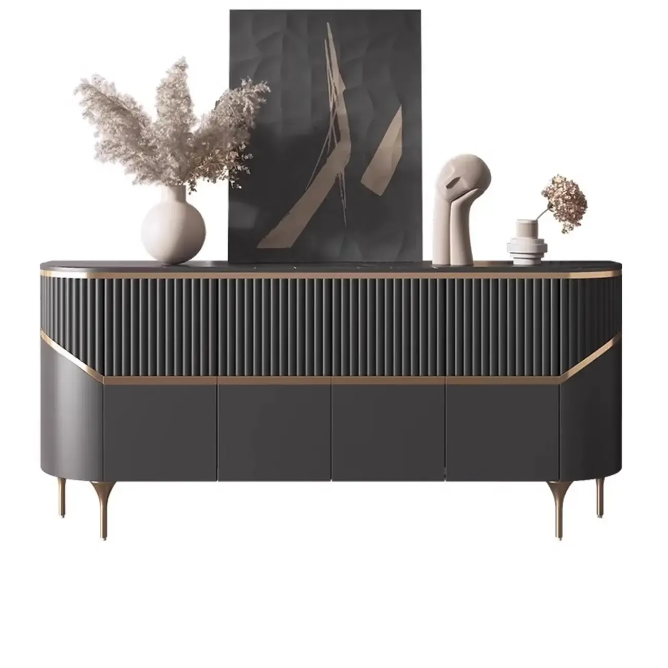 Luxury White Stone Top Sideboard Buffet with Storage| HomeyFad