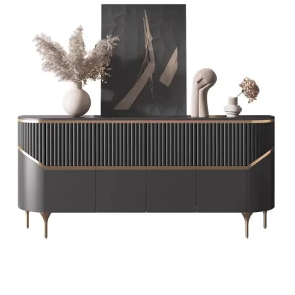 Modern White/Black Buffet Table with Cabinets Image - 2