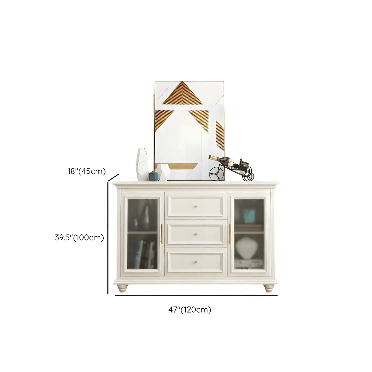 White Wooden Sideboard with 3 Drawers and Cabinets Image - 23 | homeyfad