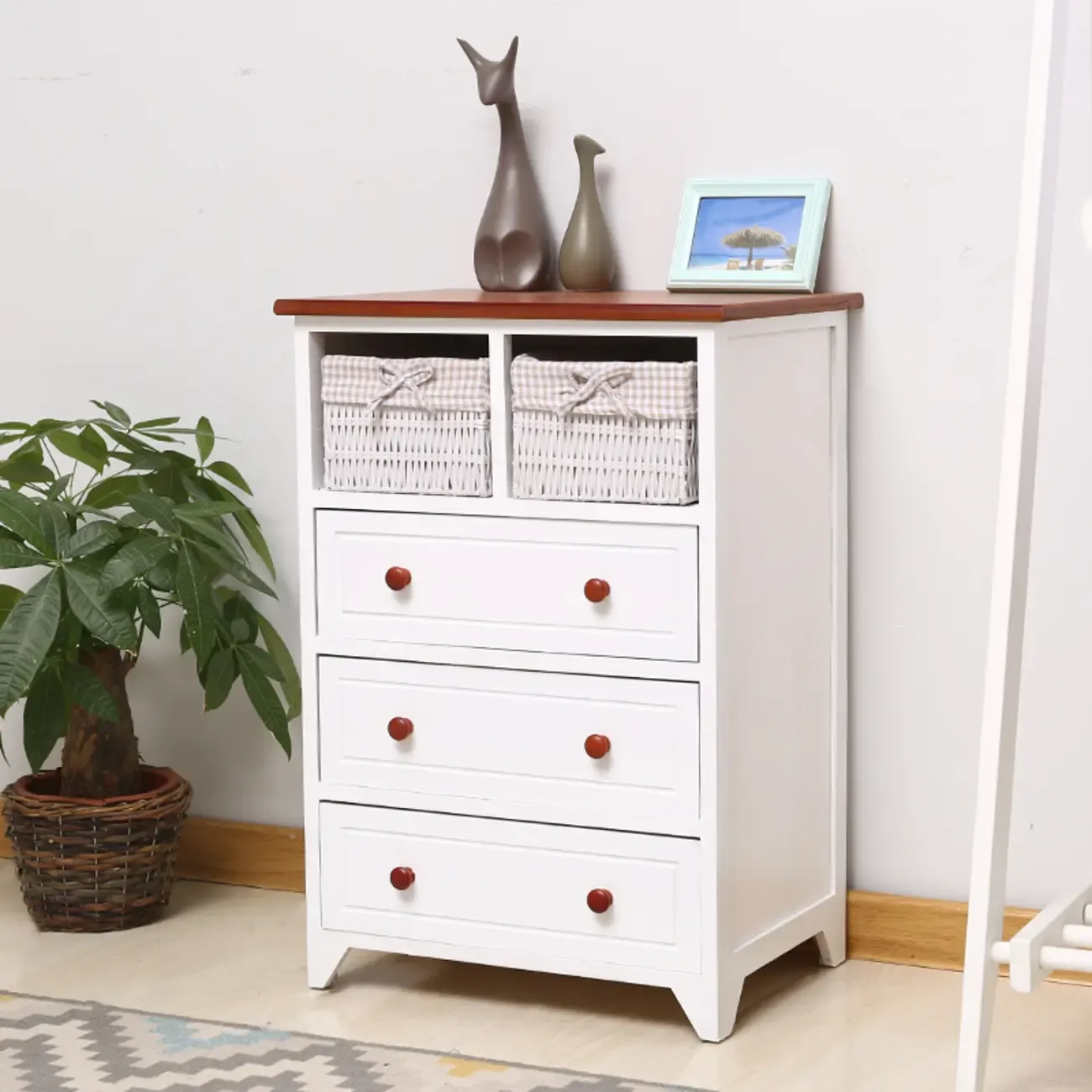 Modern Small Accent Cabinet with Drawers & Exterior Shelf Image - 4