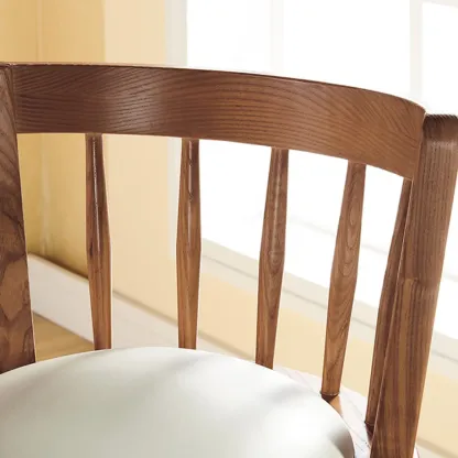 Mid-century Modern Wooden Upholstered Round Swivel Bar Stools Image - 6