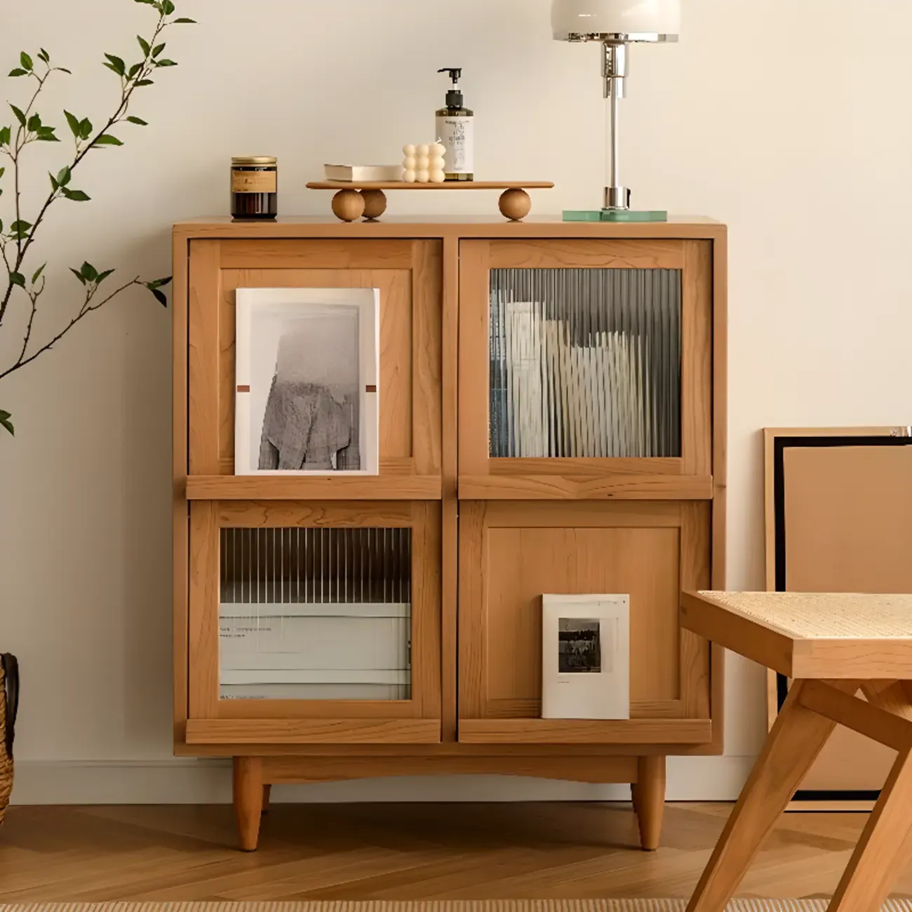 Standard Wooden Book Cabinet for Home, Natural Finish Image - 1