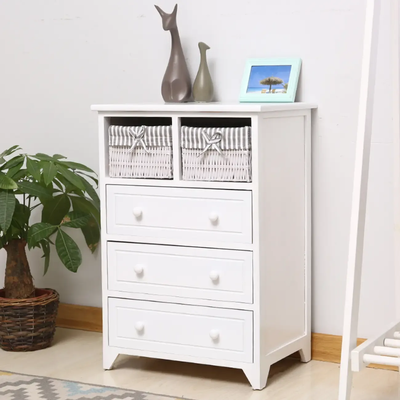 Modern Small Accent Cabinet with Drawers & Exterior Shelf Image - 5