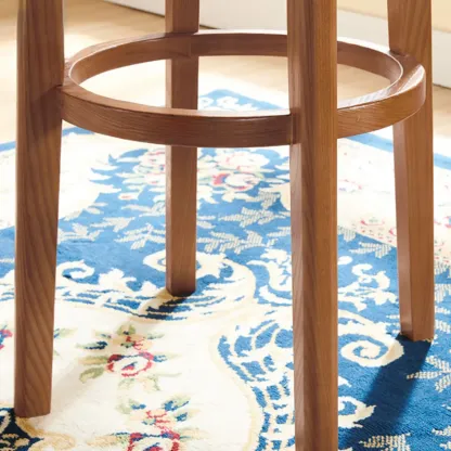 Mid-century Modern Wooden Upholstered Round Swivel Bar Stools Image - 7