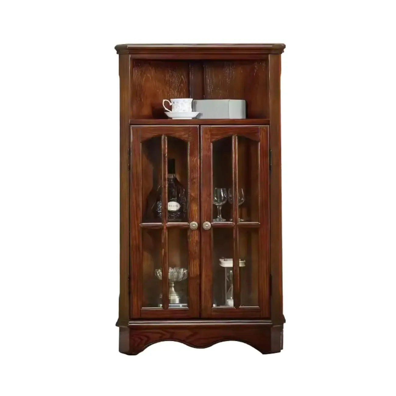 Classic Storage Corner Cabinet with Glass Doors & Shelf | HomeyFad