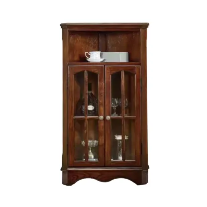 Classic Storage Corner Cabinet with Glass Doors & Shelf